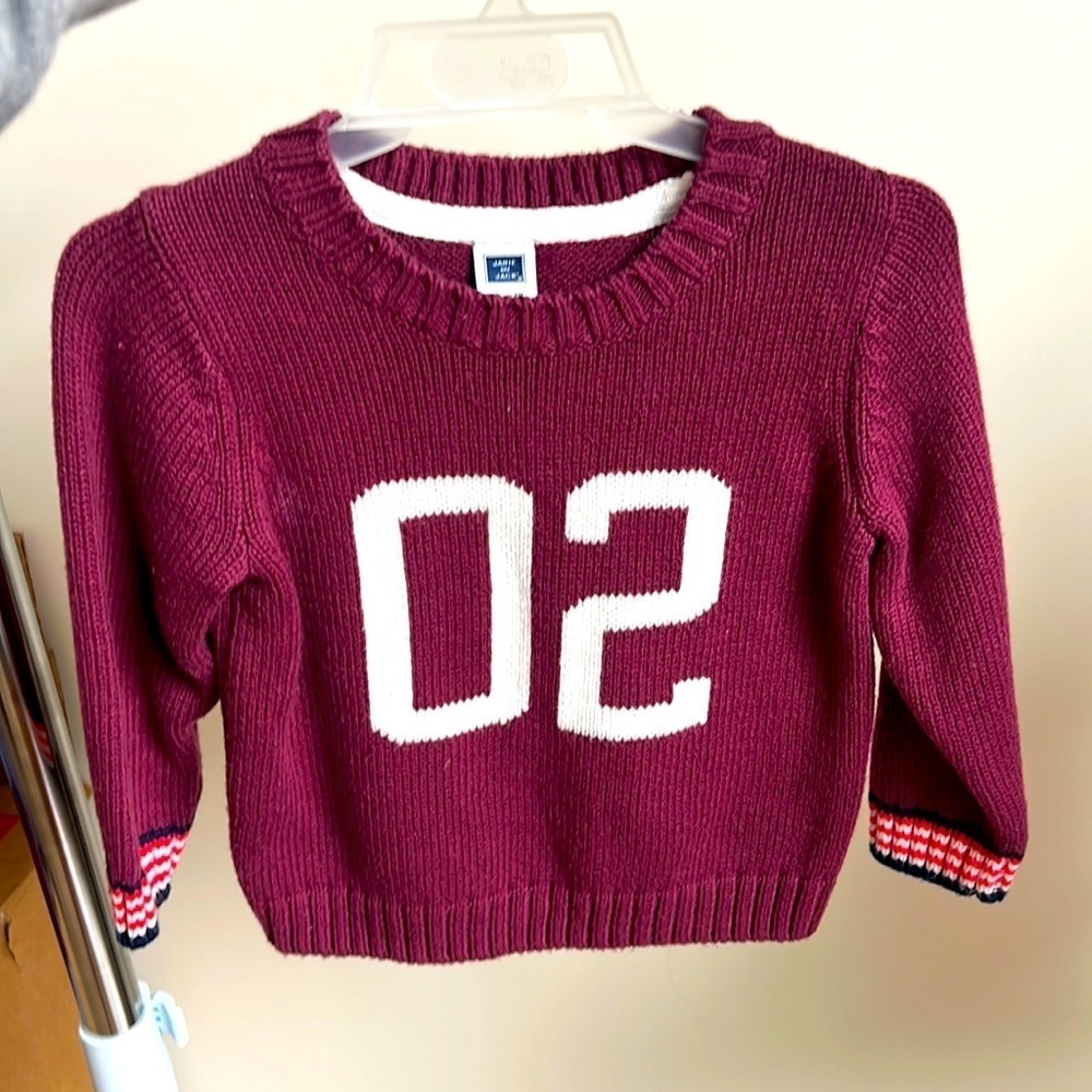 Janie and Jack Burgundy Varsity Knit Sweater - 12-18M